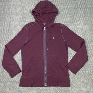 John Varvatos Peace Sign Logo Hoodie Men's Medium Burgundy Full Zip Up